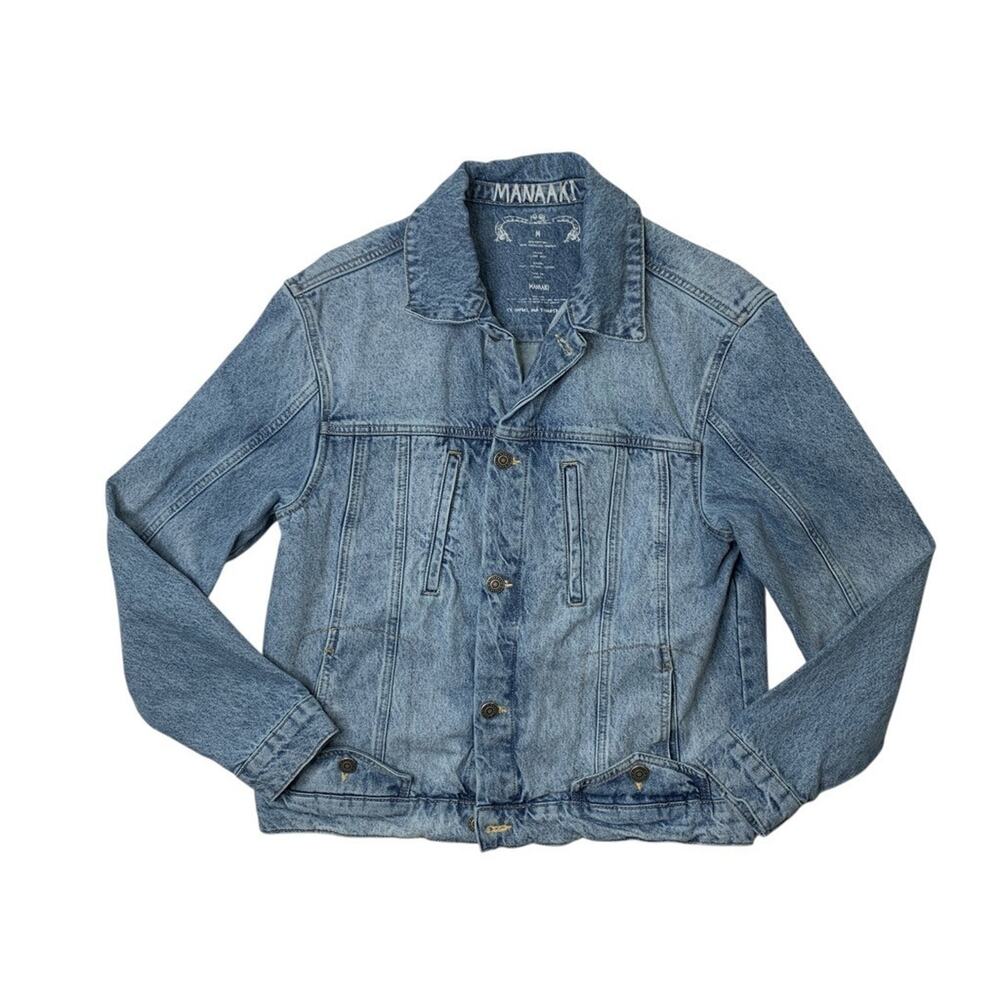 Mr Porter Manaaki Jacket Men Medium Light Wash Denim Jean Hemi Oversized Trucker